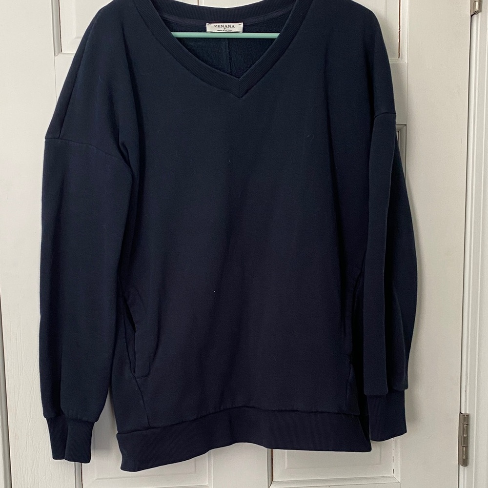 Zenna Dark Blue V-Neck Sweatshirt